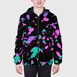 Куртка с капюшоном мужская Неоновые цвета брызги краски, цвет: 3D-черный — фото 2