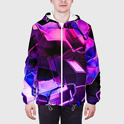 Куртка с капюшоном мужская Неоновая искаженная геометрия, цвет: 3D-белый — фото 2