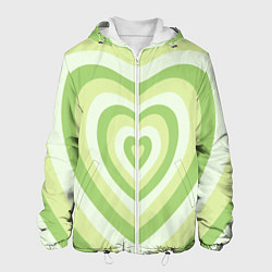 Куртка с капюшоном мужская Зеленые сердца - индикид паттерн, цвет: 3D-белый