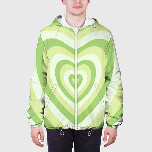 Мужская куртка Зеленые сердца - индикид паттерн / 3D-Белый – фото 3