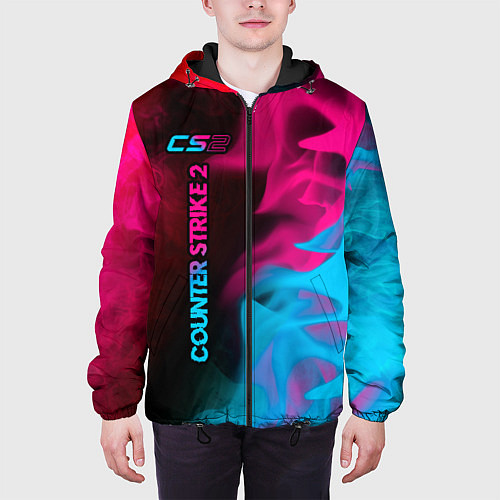 Мужская куртка Counter Strike 2 - neon gradient: по-вертикали / 3D-Черный – фото 3