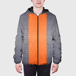 Куртка с капюшоном мужская Кожа серая оранжевая, цвет: 3D-черный — фото 2