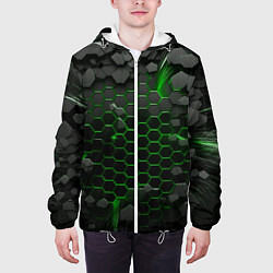 Куртка с капюшоном мужская Взрыв зеленых плит, цвет: 3D-белый — фото 2