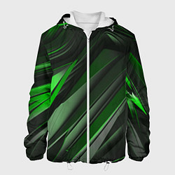 Куртка с капюшоном мужская Green black abstract, цвет: 3D-белый