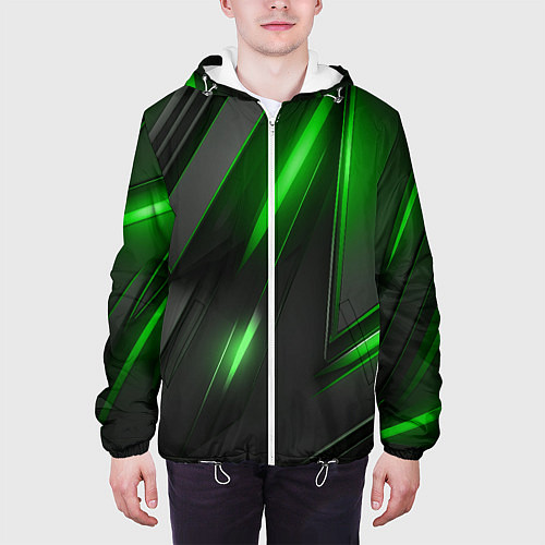 Мужская куртка Черные пластины с зеленым свечением / 3D-Белый – фото 3