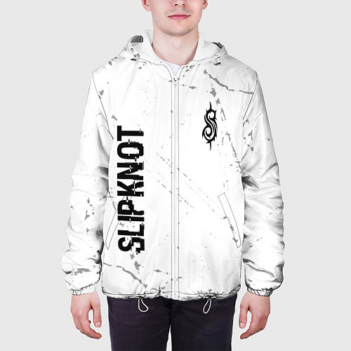 Мужская куртка Slipknot glitch на светлом фоне: надпись, символ / 3D-Белый – фото 3