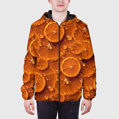 Мужская куртка Сочная текстура из долек апельсина / 3D-Черный – фото 3