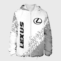 Куртка с капюшоном мужская Lexus speed на светлом фоне со следами шин: надпис, цвет: 3D-белый