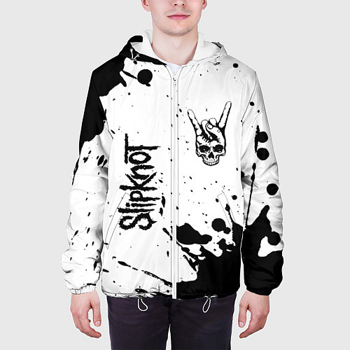 Мужская куртка Slipknot и рок символ на светлом фоне / 3D-Белый – фото 3