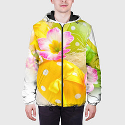Куртка с капюшоном мужская Пасхальные яйца и цветы, цвет: 3D-черный — фото 2
