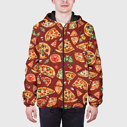 Куртка с капюшоном мужская Кусочки пиццы ассорти - акварельный паттерн, цвет: 3D-черный — фото 2