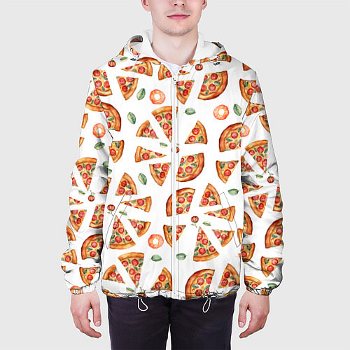 Мужская куртка Кусочки пиццы - паттерн на белом / 3D-Белый – фото 3