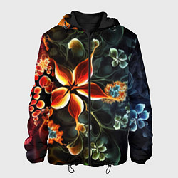 Куртка с капюшоном мужская Абстрактные цветы, цвет: 3D-черный