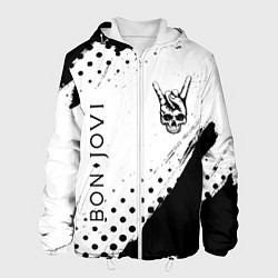 Куртка с капюшоном мужская Bon Jovi и рок символ на светлом фоне, цвет: 3D-белый