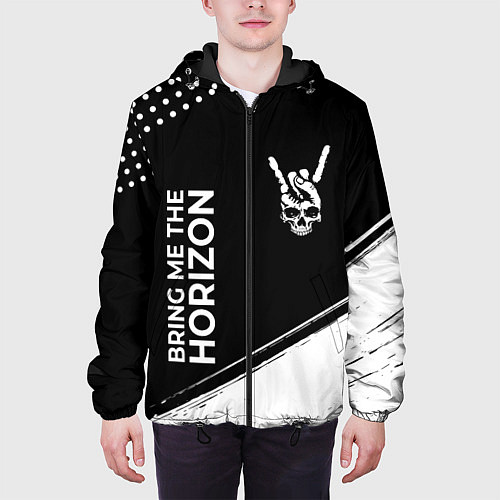 Мужская куртка Bring Me the Horizon и рок символ на темном фоне / 3D-Черный – фото 3