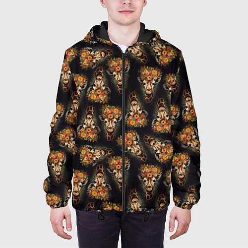 Мужская куртка Паттерн жираф с цветами: арт нейросети / 3D-Черный – фото 3