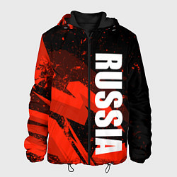 Куртка с капюшоном мужская Russia - белая надпись на красных брызгах, цвет: 3D-черный