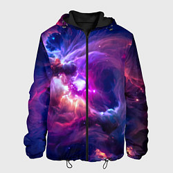 Куртка с капюшоном мужская Небула в космосе в фиолетовых тонах - нейронная се, цвет: 3D-черный