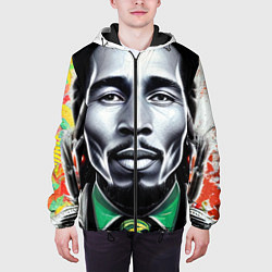 Куртка с капюшоном мужская Боб Марли граффити триколор, цвет: 3D-черный — фото 2