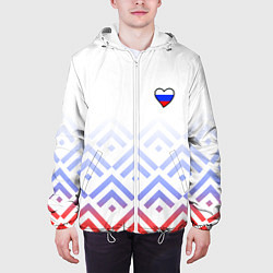 Куртка с капюшоном мужская Сердечко россии - треугольники, цвет: 3D-белый — фото 2