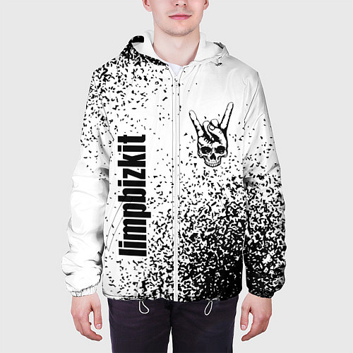 Мужская куртка Limp Bizkit и рок символ на светлом фоне / 3D-Белый – фото 3
