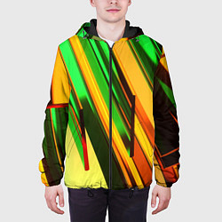 Куртка с капюшоном мужская Зелёные и оранжевые пластины, цвет: 3D-черный — фото 2