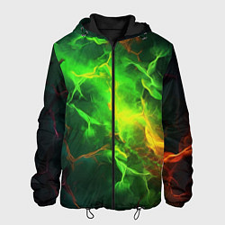 Куртка с капюшоном мужская Зеленое свечение молния, цвет: 3D-черный