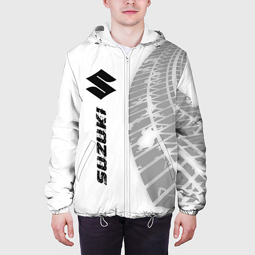 Мужская куртка Suzuki speed на светлом фоне со следами шин: по-ве / 3D-Белый – фото 3