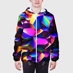 Куртка с капюшоном мужская Бензиновые неоновые кристаллы, цвет: 3D-белый — фото 2