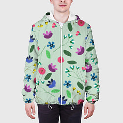 Куртка с капюшоном мужская Цветы, веточки и листья, цвет: 3D-белый — фото 2