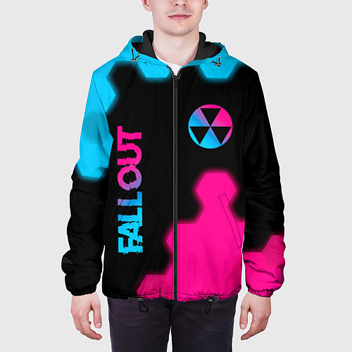 Мужская куртка Fallout - neon gradient: надпись, символ / 3D-Черный – фото 3