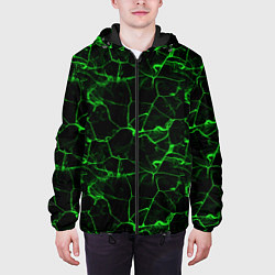 Куртка с капюшоном мужская Разломы зеленого пламени, цвет: 3D-черный — фото 2