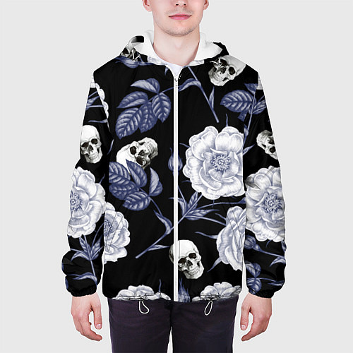Мужская куртка Черепа с розами / 3D-Белый – фото 3