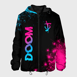 Куртка с капюшоном мужская Doom - neon gradient: надпись, символ, цвет: 3D-черный