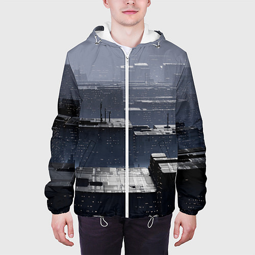 Мужская куртка Тёмный металлический город будущего / 3D-Белый – фото 3
