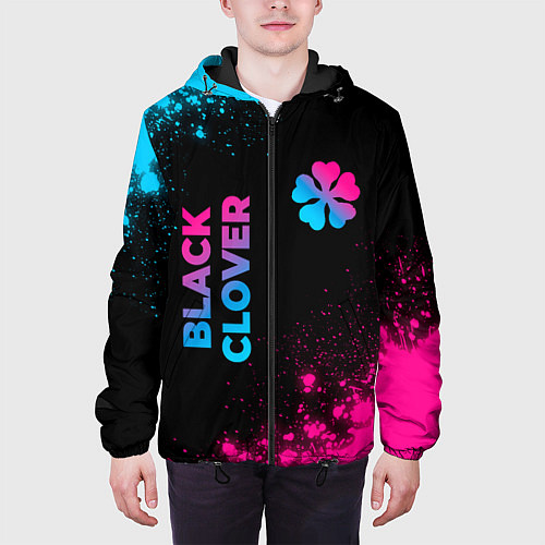 Мужская куртка Black Clover - neon gradient: надпись, символ / 3D-Черный – фото 3