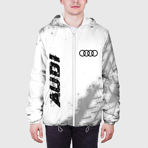 Мужская куртка Audi speed на светлом фоне со следами шин: надпись / 3D-Белый – фото 3