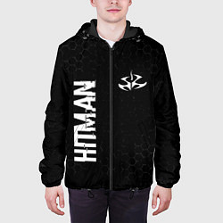 Куртка с капюшоном мужская Hitman glitch на темном фоне: надпись, символ, цвет: 3D-черный — фото 2