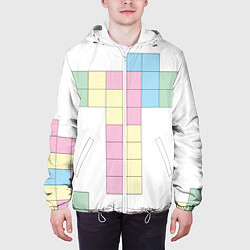 Куртка с капюшоном мужская Тетрис буква т падающие блоки, цвет: 3D-белый — фото 2