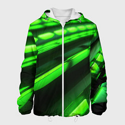 Куртка с капюшоном мужская Green neon abstract, цвет: 3D-белый