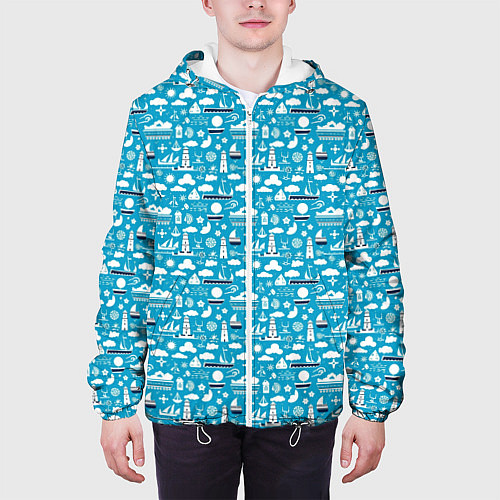 Мужская куртка Маяк и кораблик паттерн / 3D-Белый – фото 3