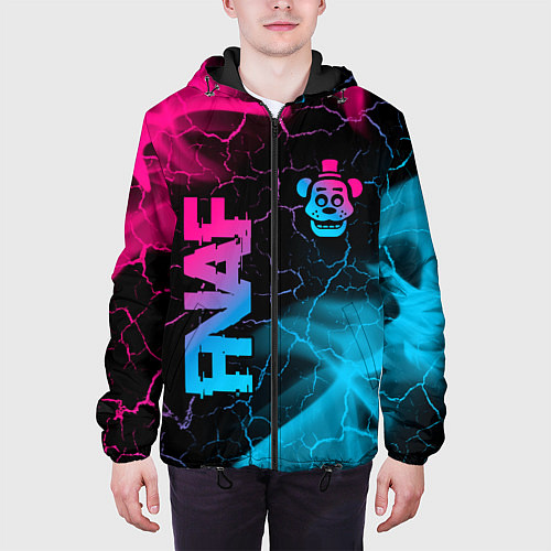 Мужская куртка FNAF - neon gradient: надпись, символ / 3D-Черный – фото 3