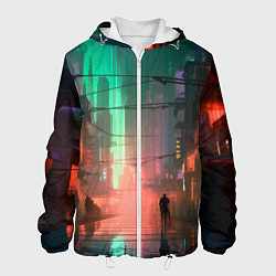 Куртка с капюшоном мужская Кибер город будущего, цвет: 3D-белый