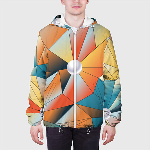 Мужская куртка Жемчужина - градиент из полигональных треугольнико / 3D-Белый – фото 3