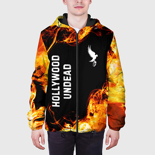 Мужская куртка Hollywood Undead и пылающий огонь / 3D-Черный – фото 3