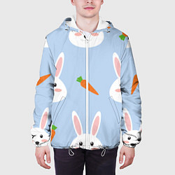 Куртка с капюшоном мужская Зайчики и морковки, цвет: 3D-белый — фото 2
