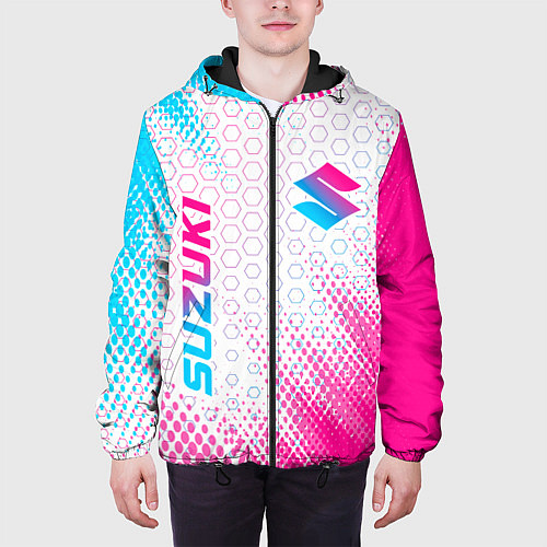 Мужская куртка Suzuki neon gradient style: надпись, символ / 3D-Черный – фото 3