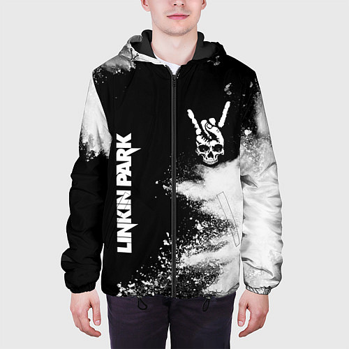 Мужская куртка Linkin Park и рок символ на темном фоне / 3D-Черный – фото 3