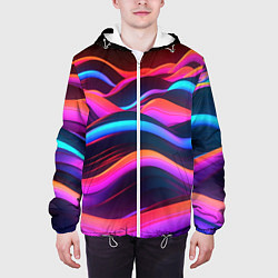 Куртка с капюшоном мужская Неоновые фиолетовые волны, цвет: 3D-белый — фото 2