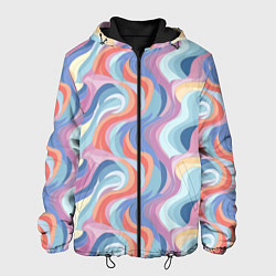 Куртка с капюшоном мужская Абстрактные волны пастельные цвета, цвет: 3D-черный